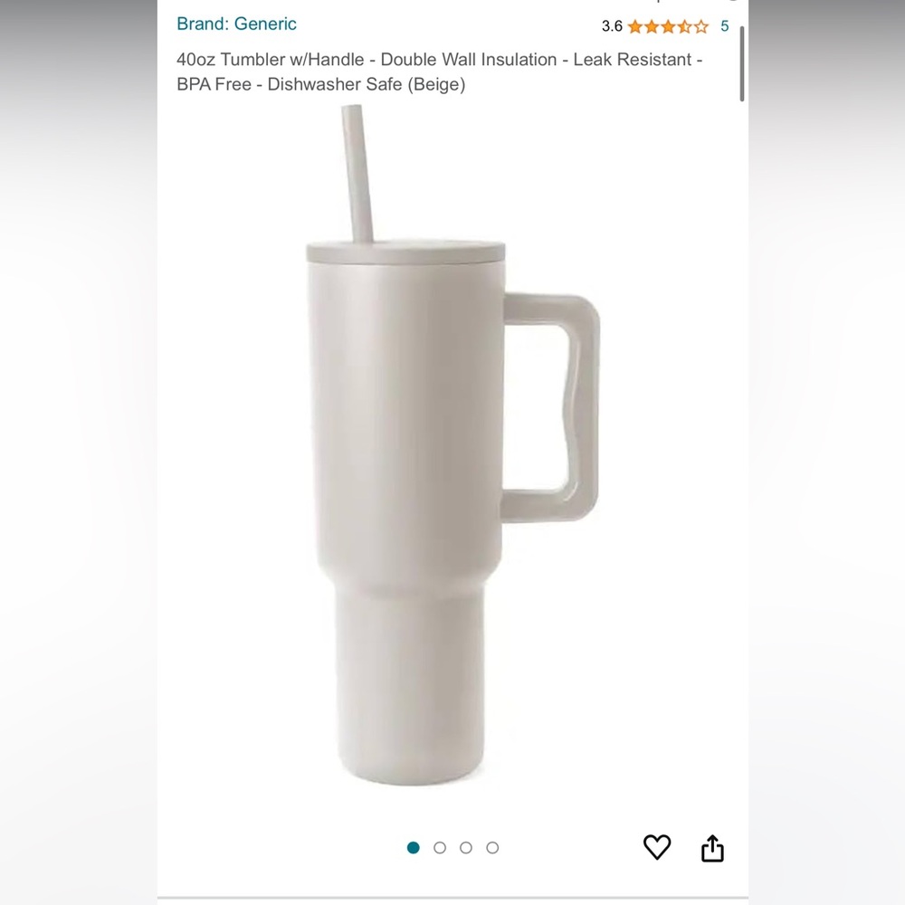 40 oz Tumbler W/Handle-Double Wall Insulation-Leak Resistant Safe (Beige)